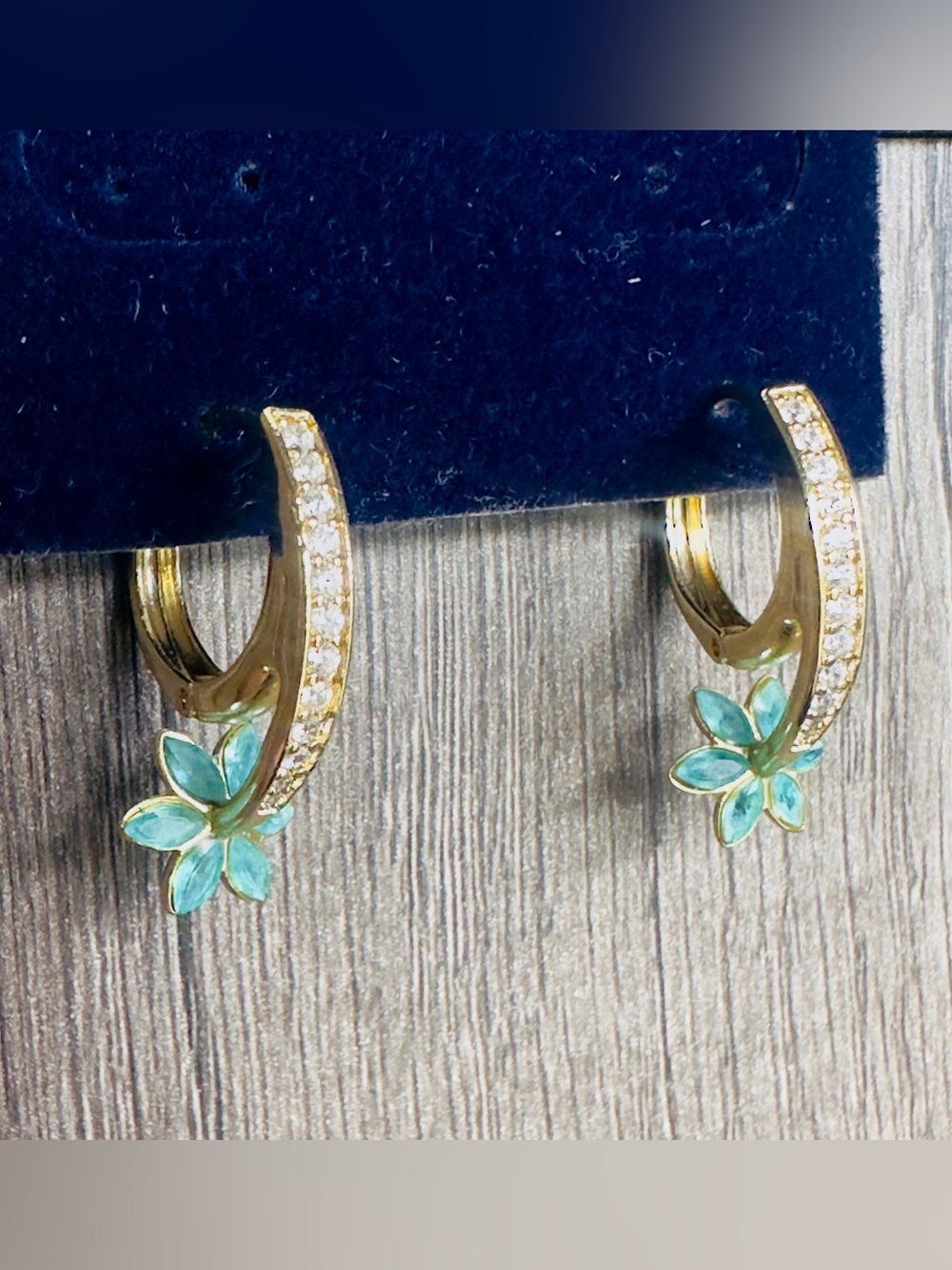 Pavé Set Huggie Hoops with Aquamarine Crystal Flower